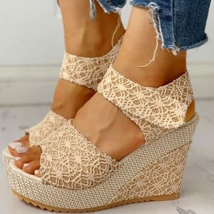 Lace Open Toe Platform Wedge Sandals